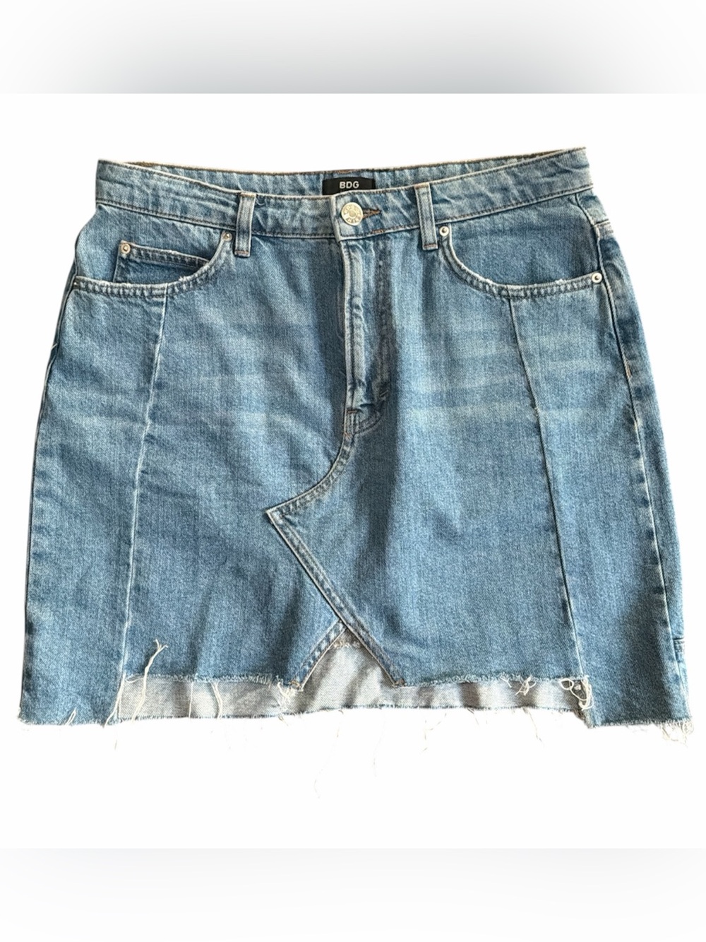 BDG Light Blue Denim Raw Frayed Mini Skirt Size L